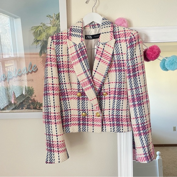 Zara Blogger Favorite Double Breasted Tweed Cropped Blazer Jacket - Picture 3 of 5